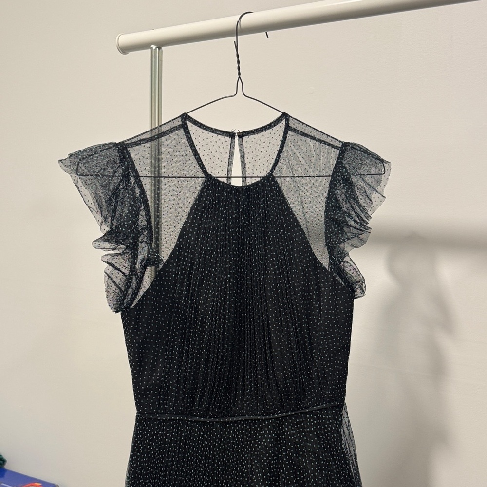 Jill Stuart Black Sheer Polka Dot Midi Dress